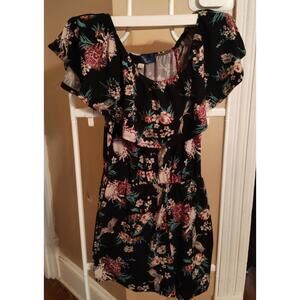 Floral off shoulder short dress L - blue rain EUC